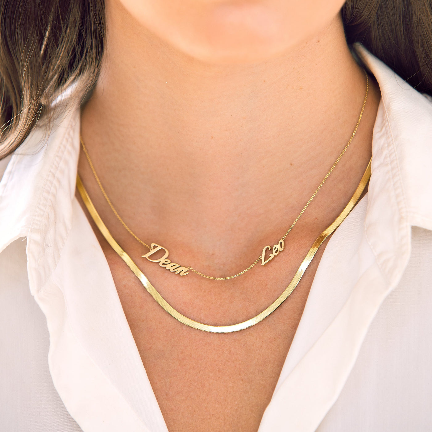 Two Name 14k Gold Nameplate Necklace
