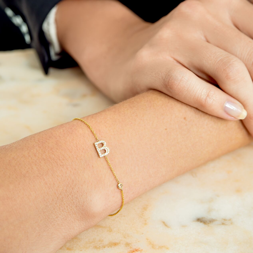 Initial Bezel Diamond Bracelet