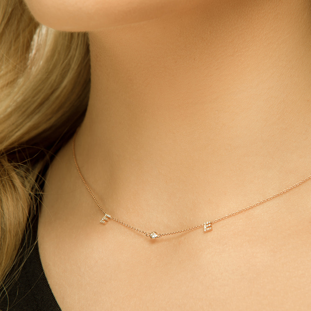 Bezel Dainty Diamond Letter Necklace