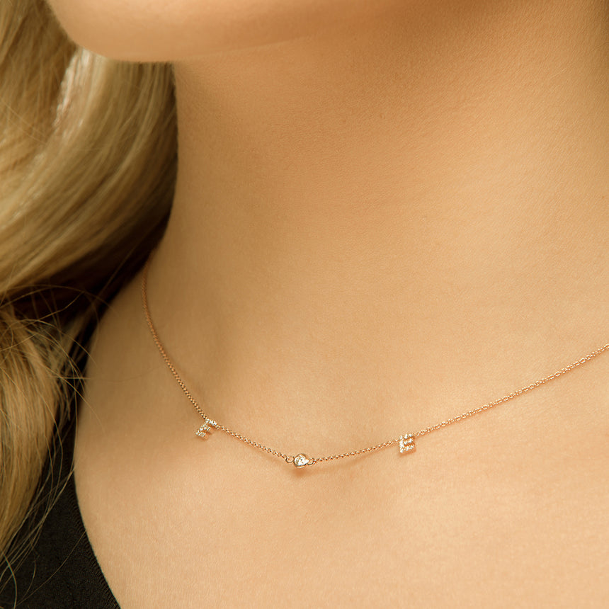 Bezel Dainty Diamond Letter Necklace