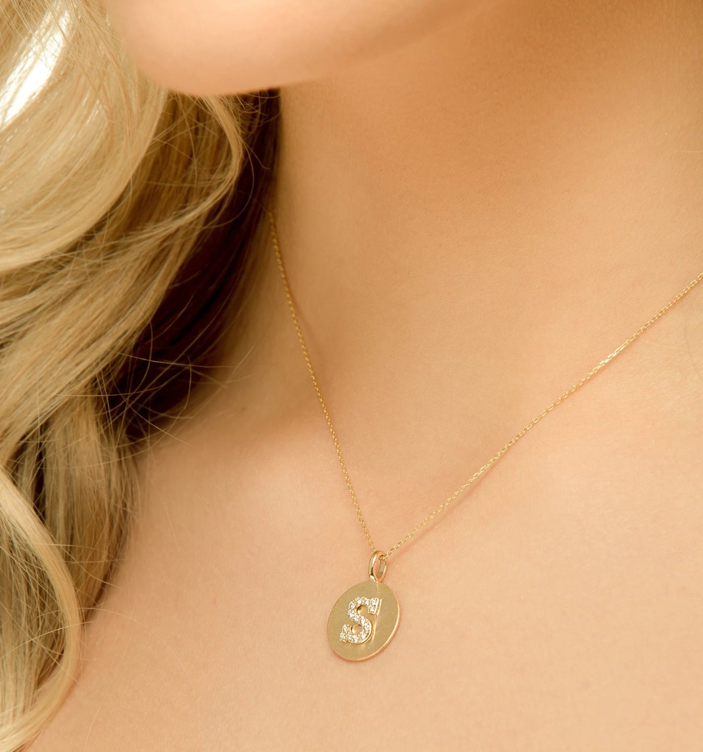 14K Gold Diamond Letter Medallion Necklace