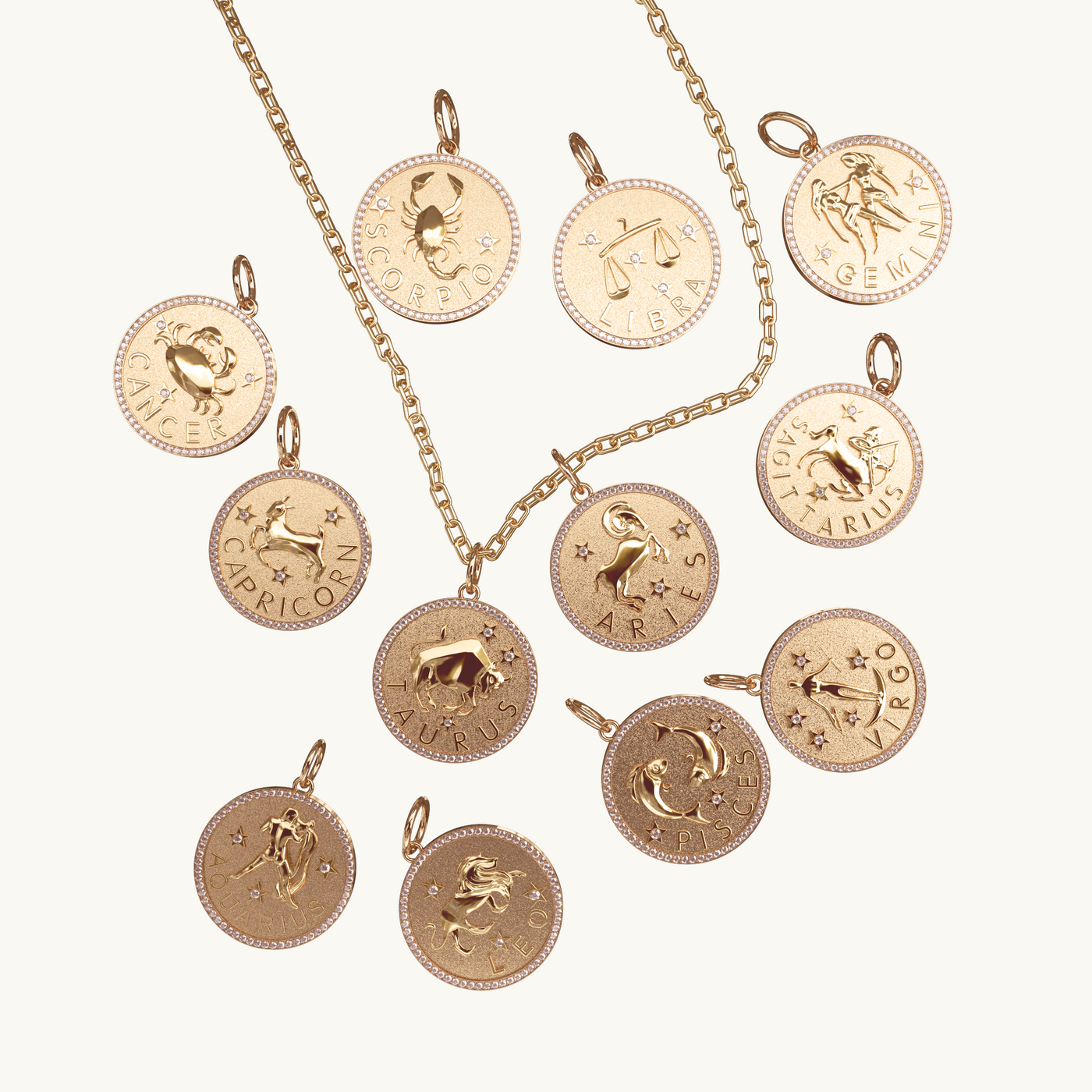 14k Gold Diamond Zodiac Necklace Charm