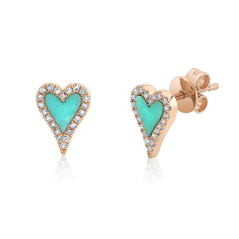 Composite Turquoise & Diamond Heart Stud Earring
