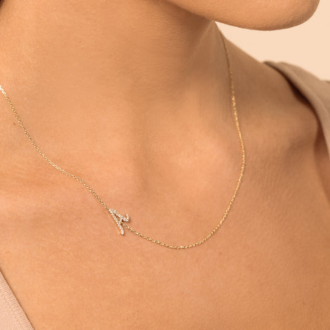 Large Cursive Initial Diamond Necklace - Main Image
