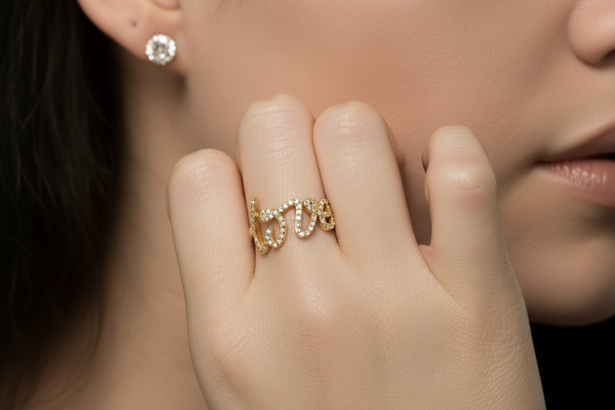 Cursive Diamond Love Ring
