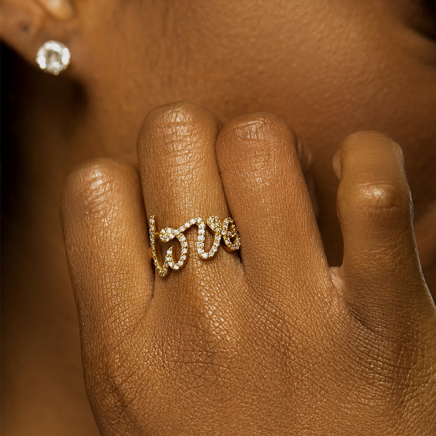Cursive Diamond Love Ring