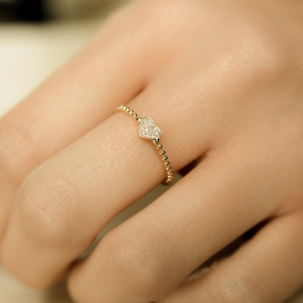 Dainty Diamond Pave Heart Ring