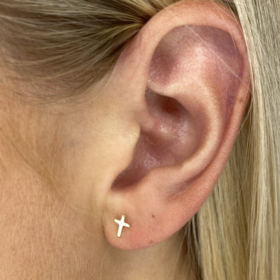 Small Cross Gold Earrings
