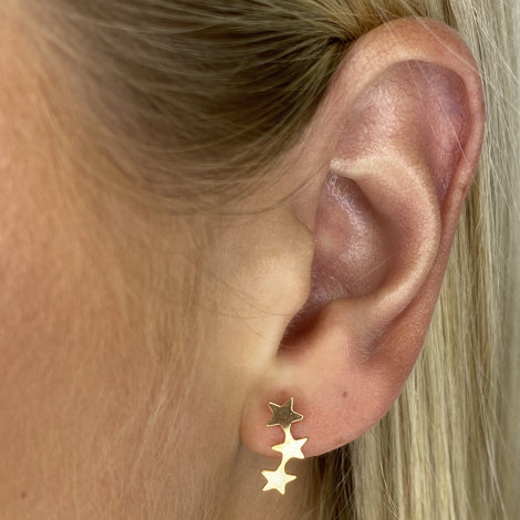 Three Star Gold Earrings