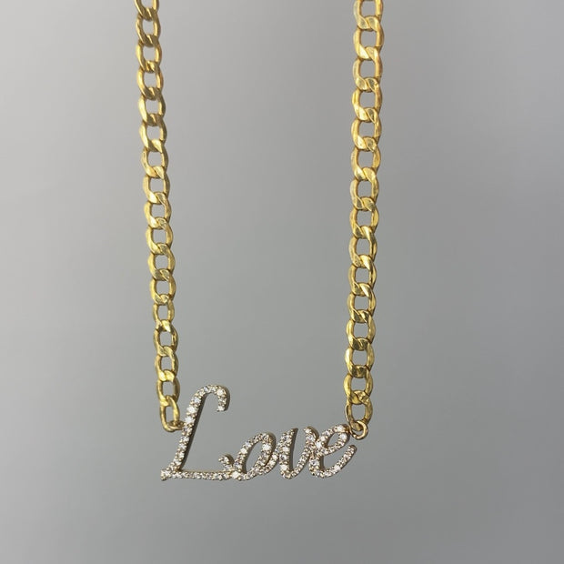 Diamond Nameplate Necklace with Cuban Link Chain