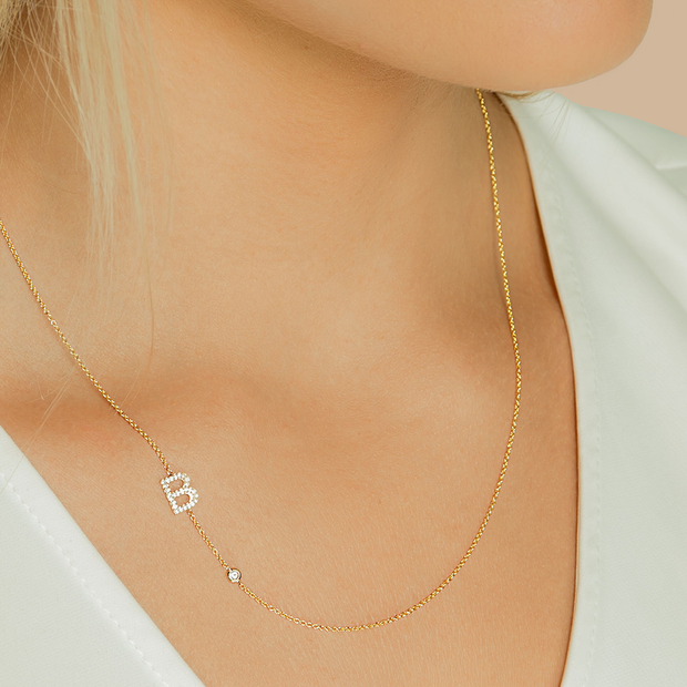 Initial Bezel Diamond Necklace