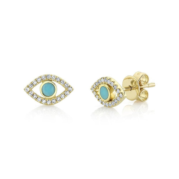 Composite Turquoise & Diamond Eye Stud Earring