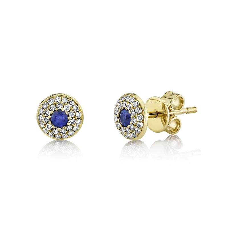 Round Sapphire Diamond Stud Earring