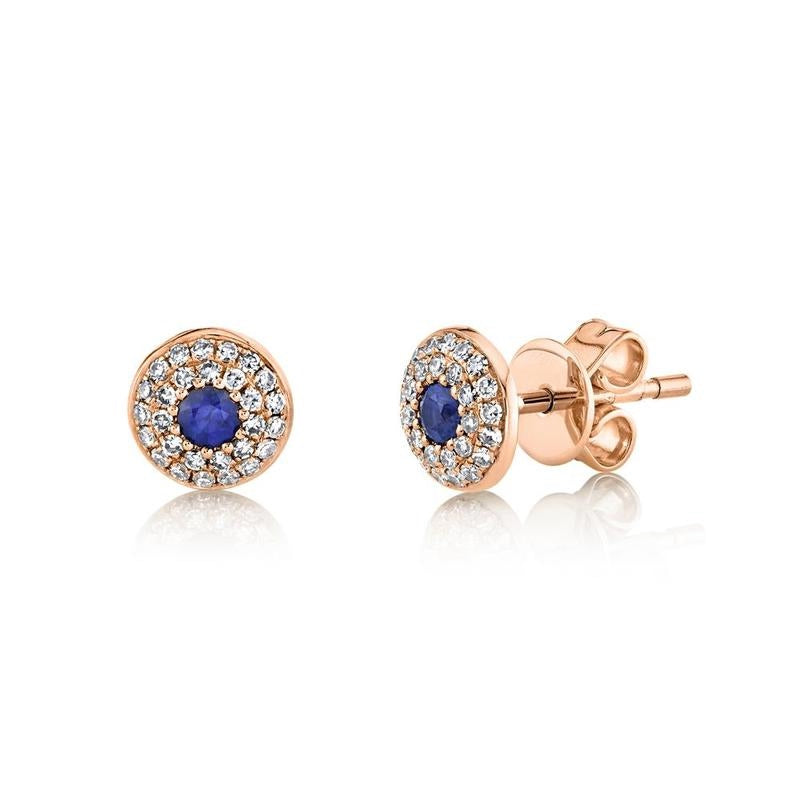 Round Sapphire Diamond Stud Earring