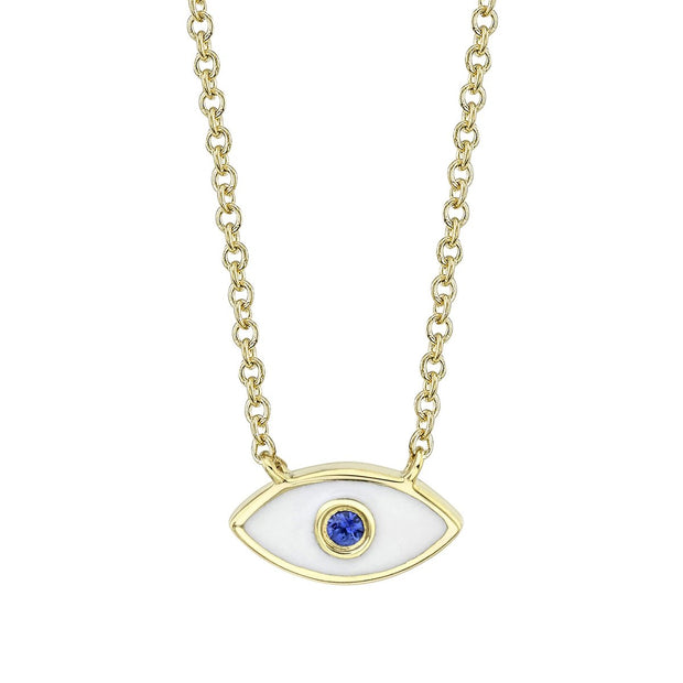 White Enamel & Blue Sapphire Evil Eye Necklace