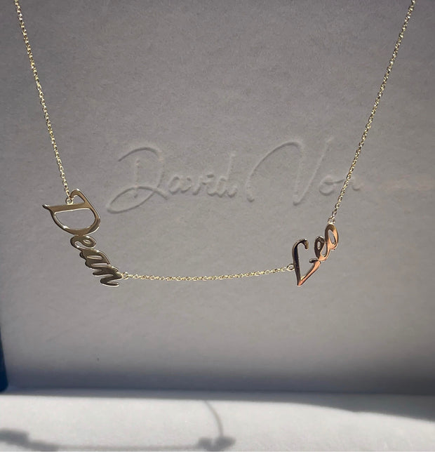 Two Name 14k Gold Nameplate Necklace