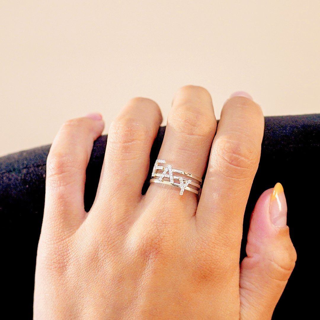 Personalized Diamond Initial Ring