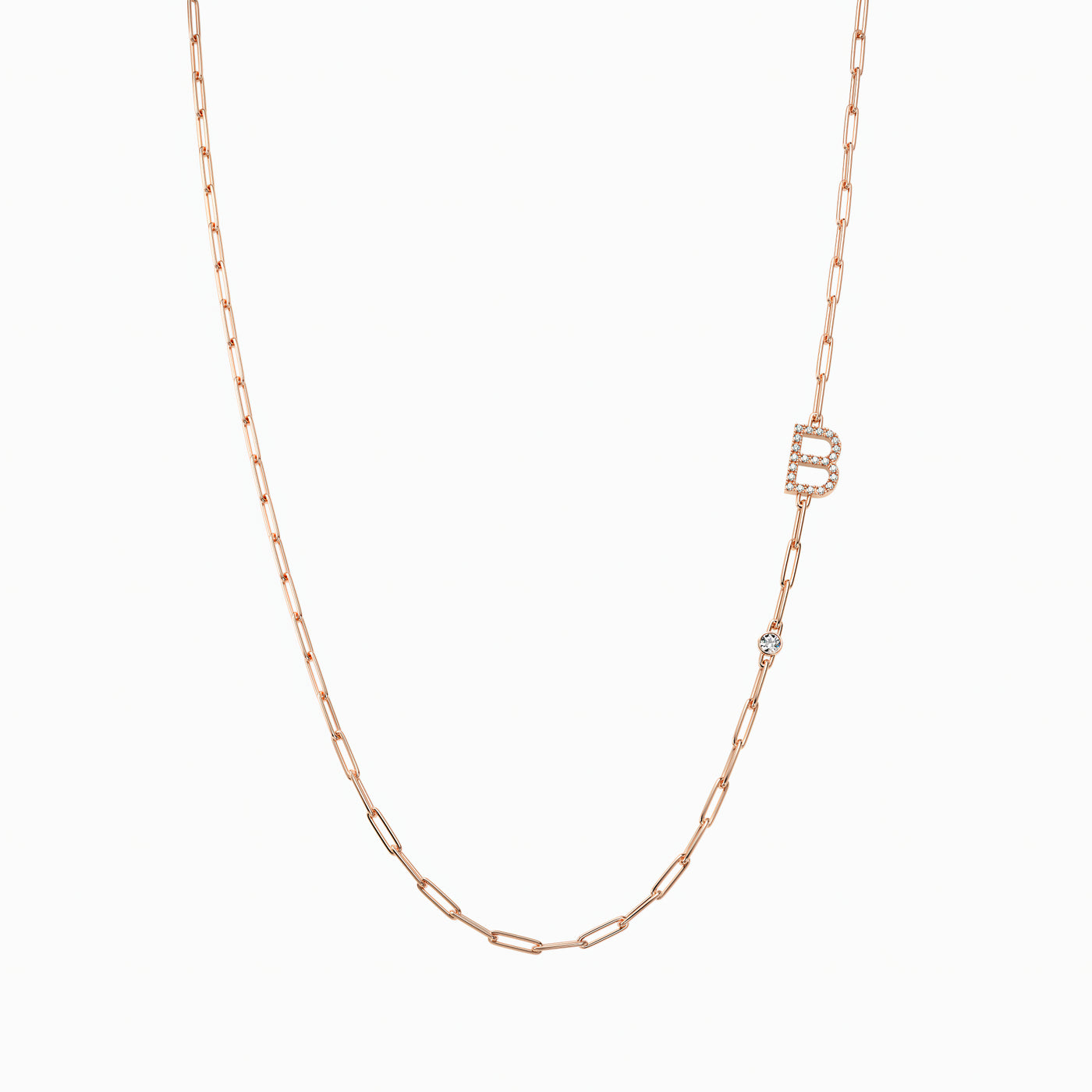 Paper Clip Initial Bezel Diamond Necklace
