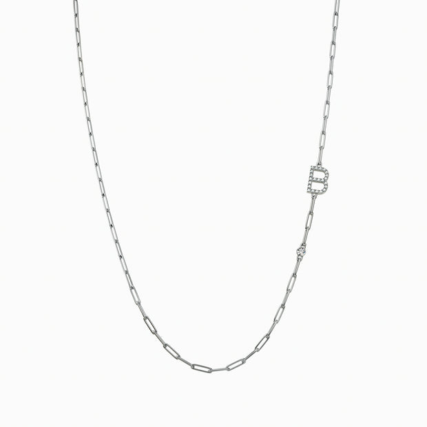 Paper Clip Initial Bezel Diamond Necklace