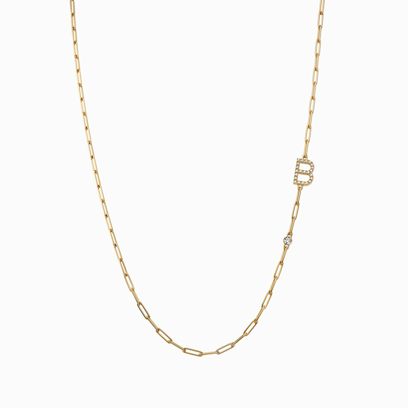 Paper Clip Initial Bezel Diamond Necklace