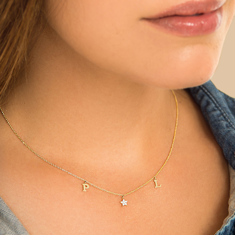 Two Letter Diamond Star Necklace